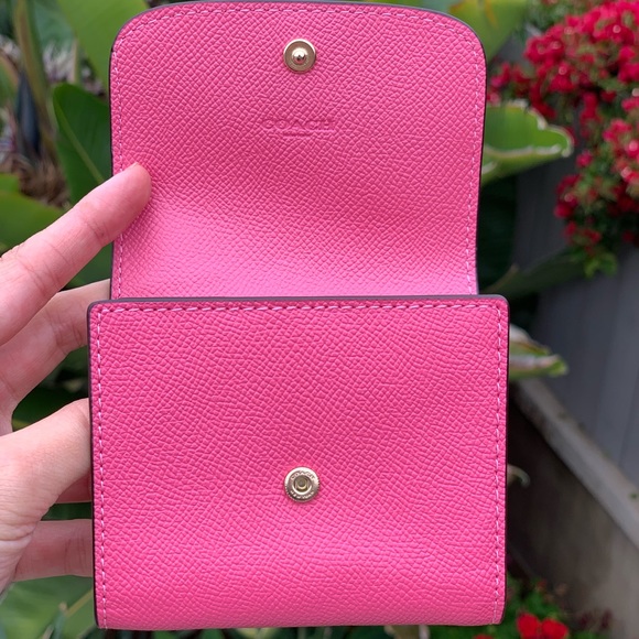 COACH Pink Ruby Leather Trifold Zip Wallet - Picture 4 of 6
